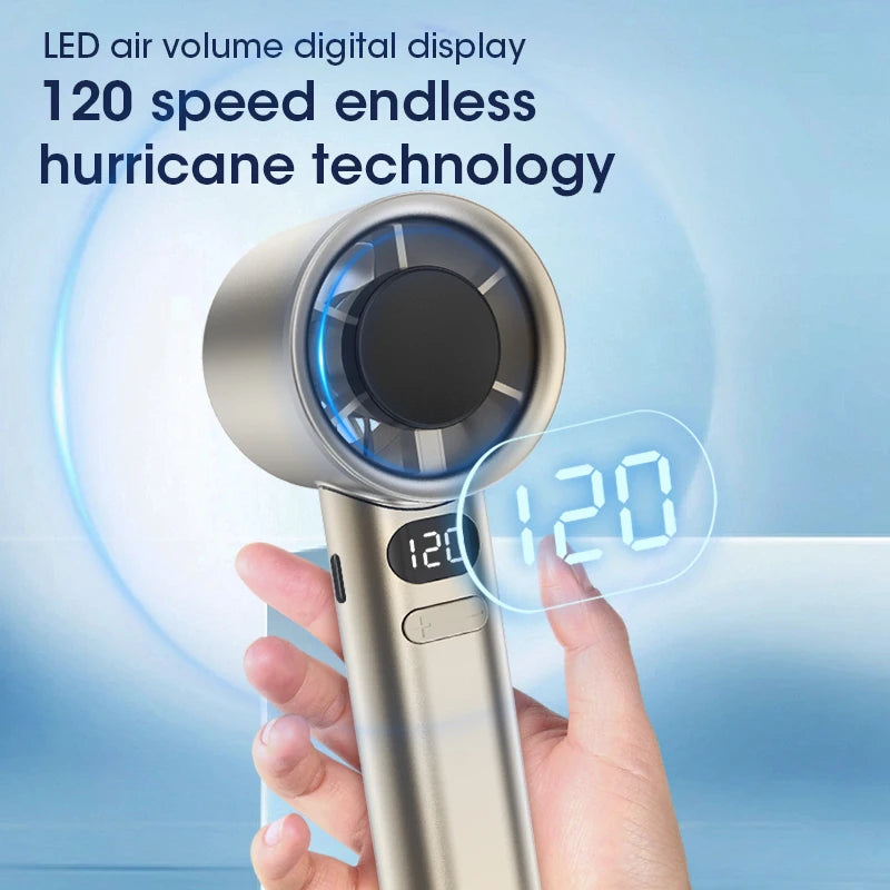 120 Gears Handheld Fan Portable 120 Wind Speed Mini Bladeless Hand Fans Rechargeable Office USB Electric Fan